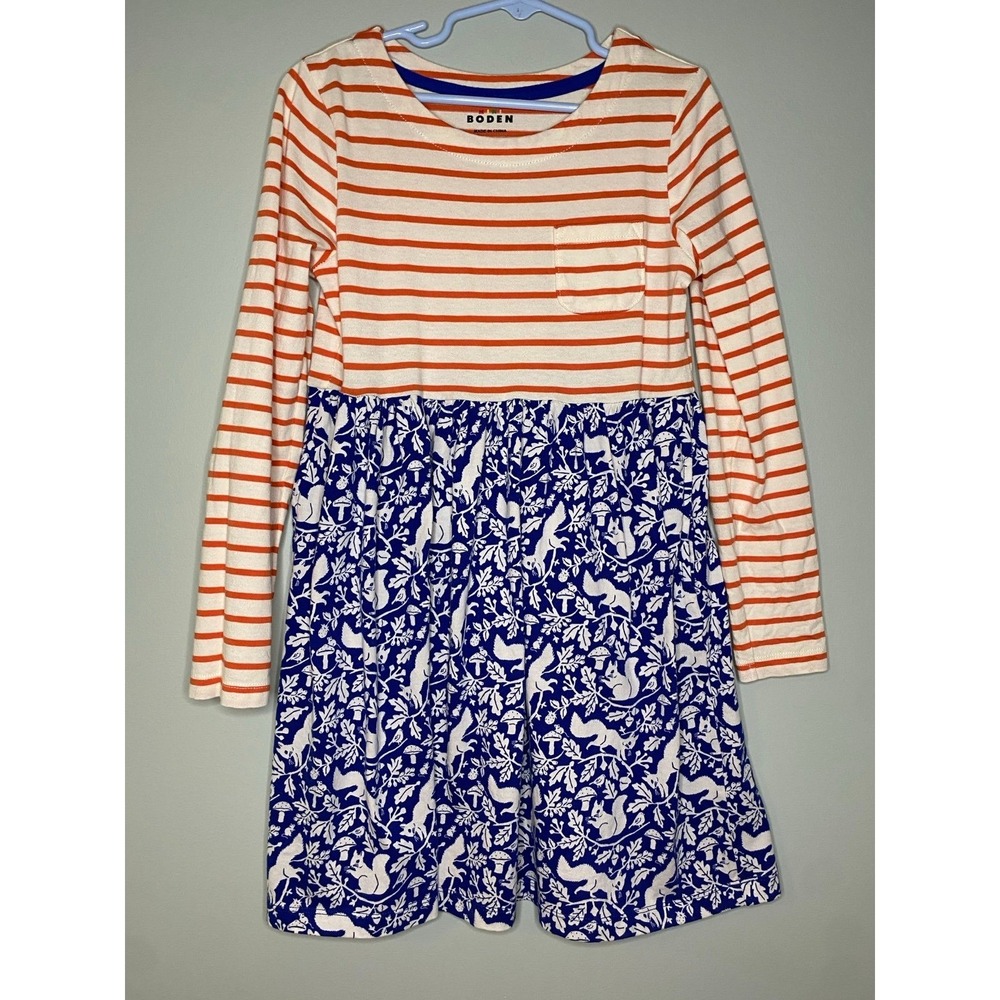 Mini Boden striped woodland animal dress size 8-9